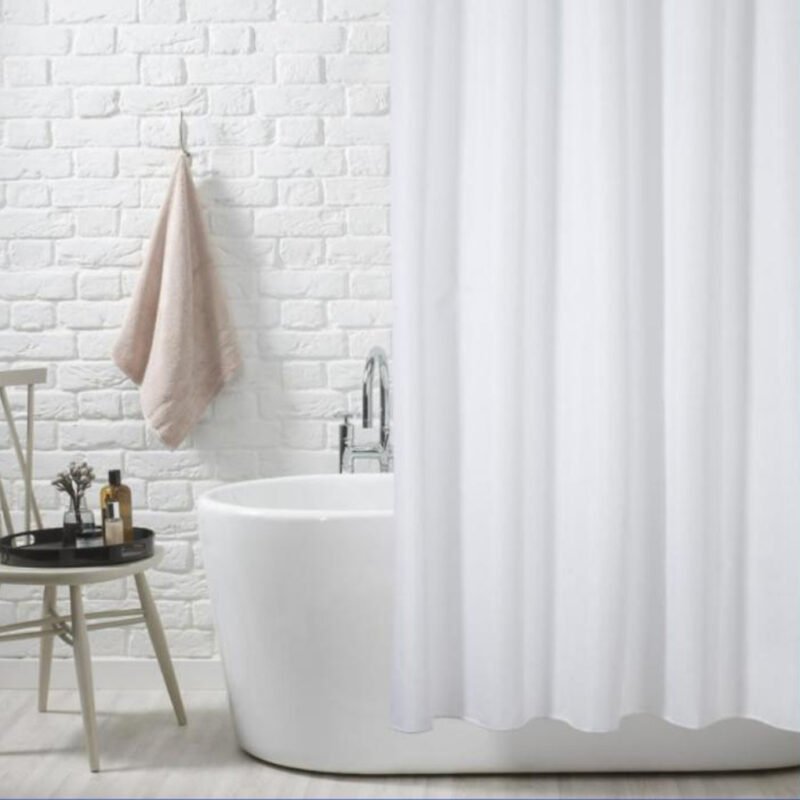 Classic Plain White Shower Curtain Hookless
