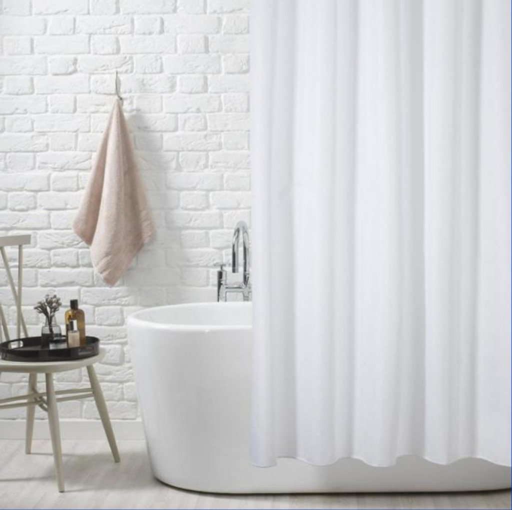 Classic Plain White Shower Curtain Hookless