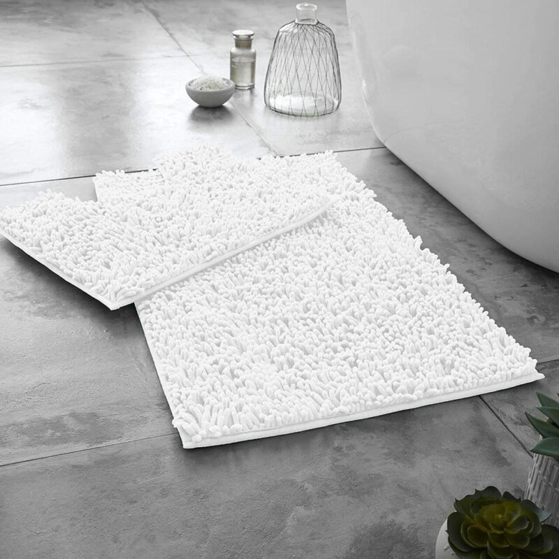 Heavyweight Polyester Chenille Microfibre Bath Mat Anti Slip Reverse